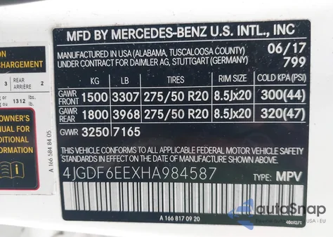 2017 Mercedes-Benz Gls 450 4Matic z USA, uszkodzony, nr VIN 4JGDF6EEXHA984587